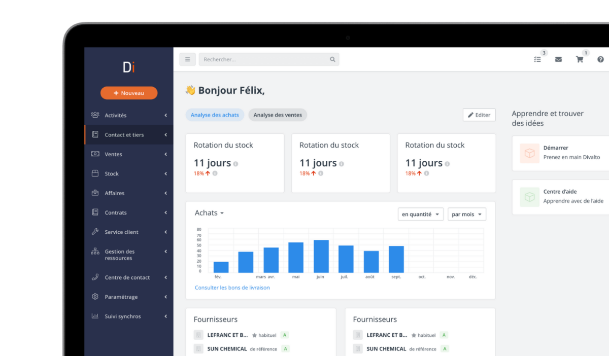 Interface accueil de Divalto infinity