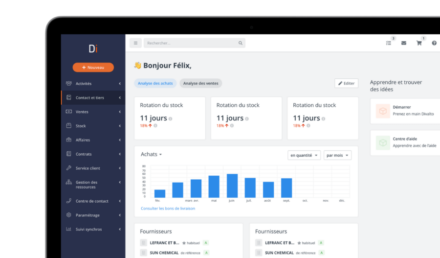 Interface accueil de Divalto infinity