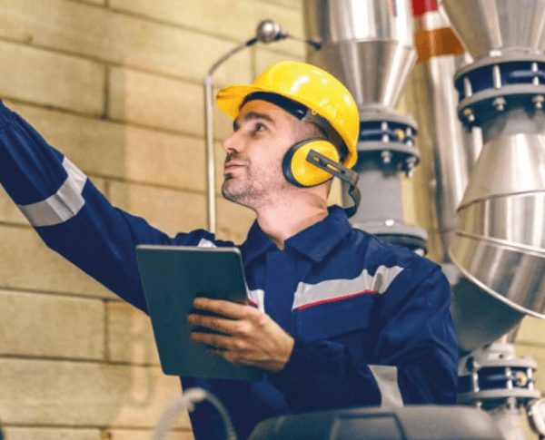 Technicien en intervention avec son application de gestion des interventions