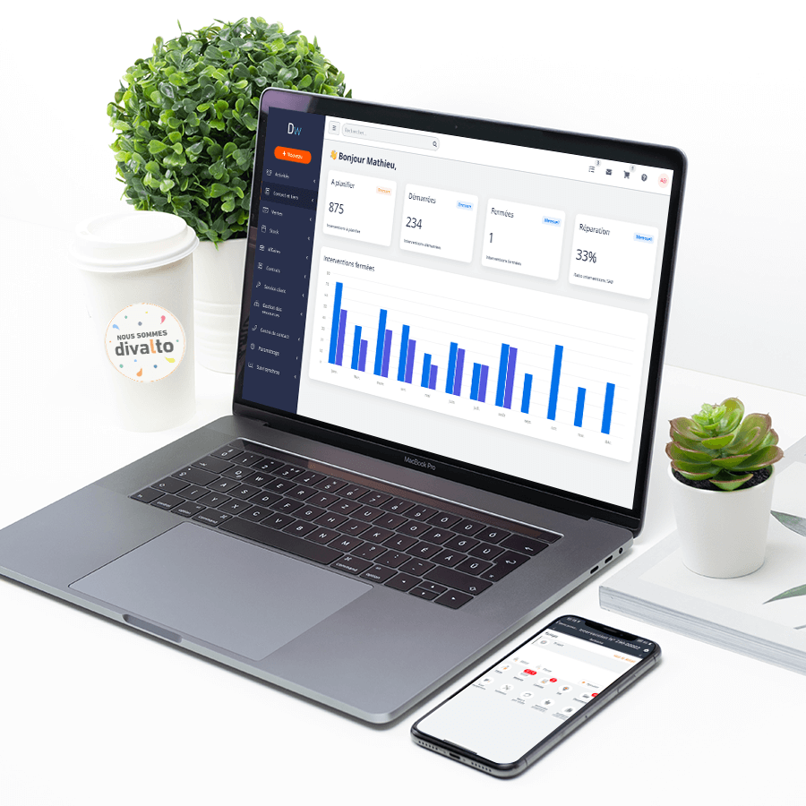 Logiciel CRM divalto weavy sur tablette et mobile