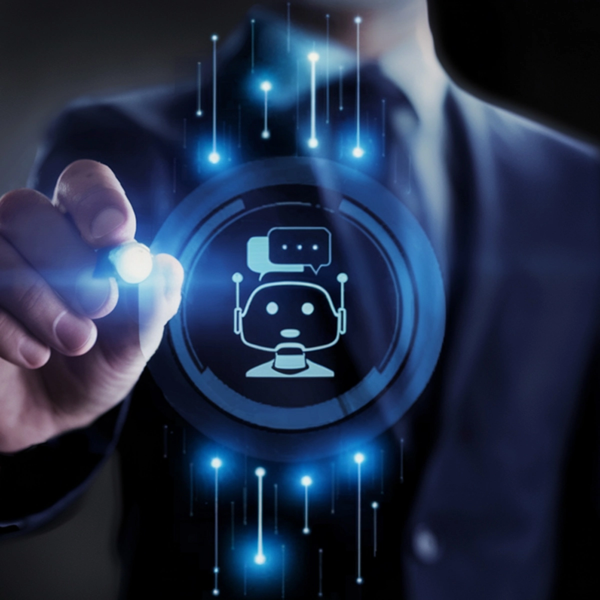 Image d'un entrepreneur en informatique développant un chatbot et des sites web virtuels en utilisant l'intelligence artificielle